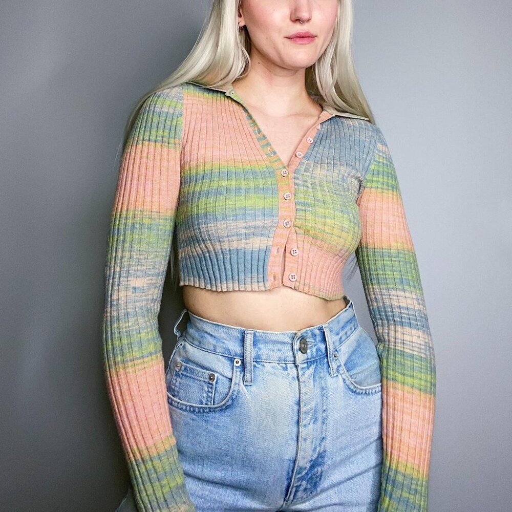 Urban Outfitters Skylar Ribbed Button-Front Cropped Cardigan